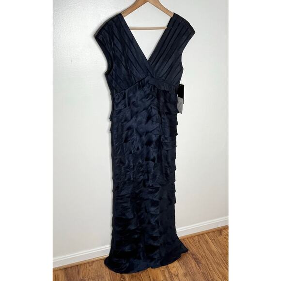 Adrianna Papell Cap Sleeve Maxi Dress Gown 10 Navy Formal Mother Of The Bride - Picture 3 of 11